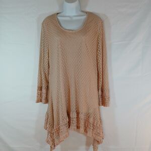 Indigo Soul Top Tan Texture Assymetrical Hem Sz XL Boho Fairy Peasant Casual